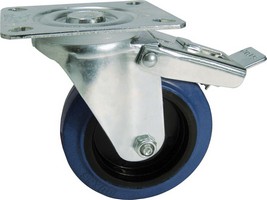 Industrial Castrors - Blue Rubber Tyre, Plastic Centre Swivel Plate Braked